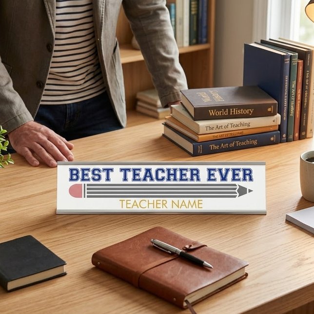 Personalised Best Teacher Ever - Customised Gift Desk Name Plate (Creator Uploaded)