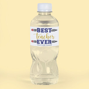 Personalised Best Teacher Ever - Customised Gift Water Bottle Label