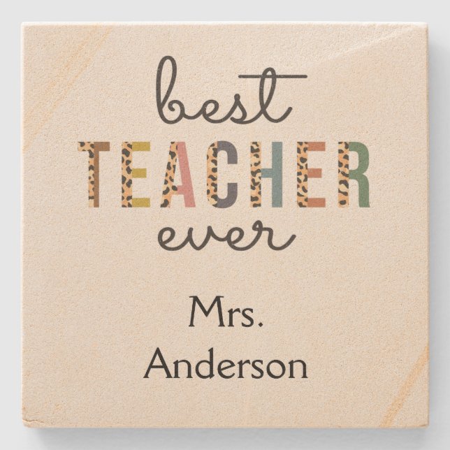 Personalised Best Teacher Ever Gift for Teacher Stone Coaster (Front)