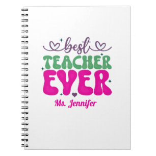 Personalised Best Teacher Ever pink green script Notebook