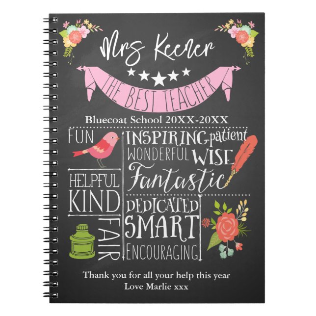 personalised Best Teacher retirement planner gift Spiral Notebook (Front)