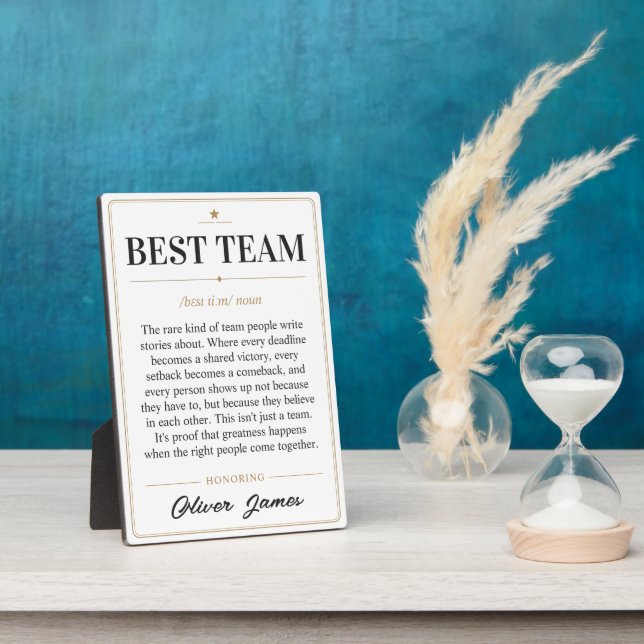 Personalised Best Team Dictionary Definition Desk Plaque (Side)
