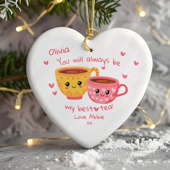 Personalised Bestie Hearts Gift Ceramic Tree Decoration (Creator Uploaded)