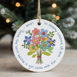Personalised Bestie Patchwork Flowers Gift Ceramic Tree Decoration
