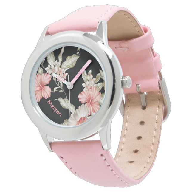 Personalised Bezel Stainless Steel Watch/Flowers Watch (Angled)