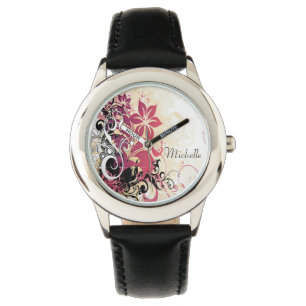 Personalised Bezel Stainless Steel Watch/Flowers Watch