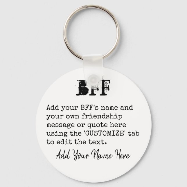 Personalised BFF Friends Gift - Typewriter Font Key Ring (Front)