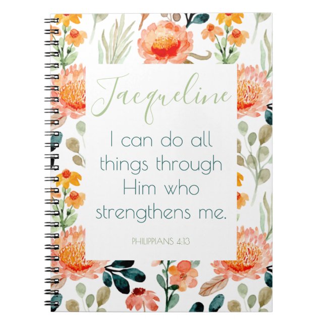 Personalised Bible Verse Floral Notebook Journal (Front)