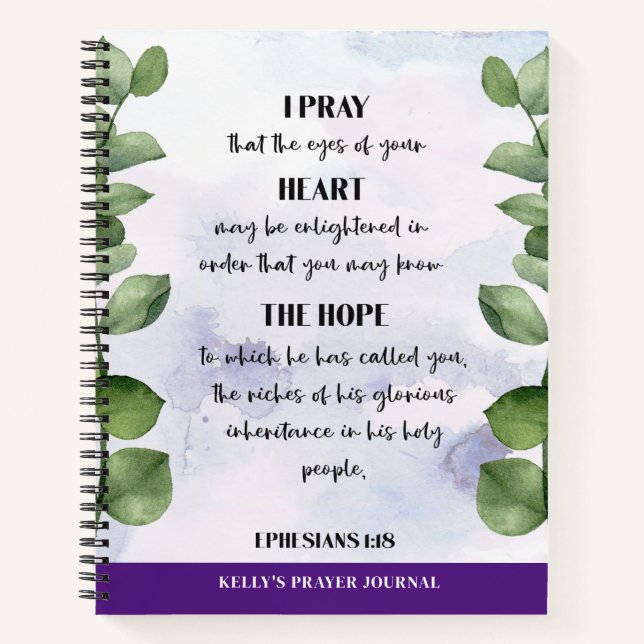 Personalised Bible Verse Greenery Prayer Journal (Front)