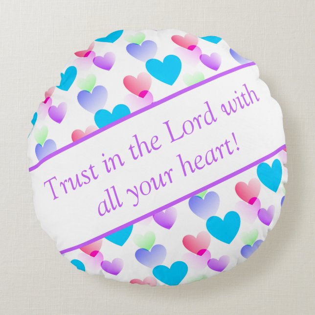 Personalised Bible Verse Hearts Round Lilac Round Cushion (Front)
