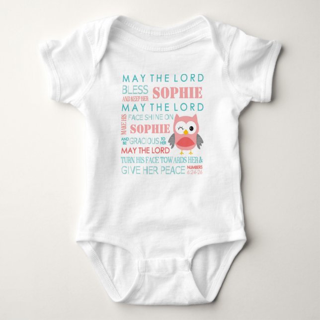 Personalised Bible Verse Owl Baby T Shirt (Front)