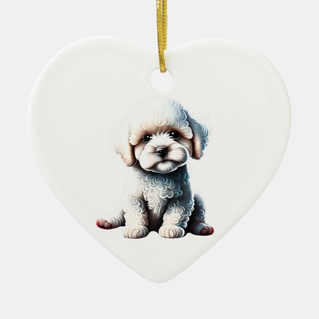 Personalised Bichon Frise Dog Puppy Ceramic Tree Decoration (Front)