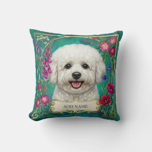 Personalised Bichon Frise Floral Cushion