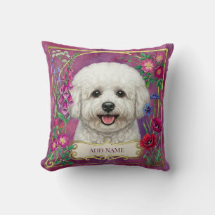 Personalised Bichon Frise Pink Floral Cushion
