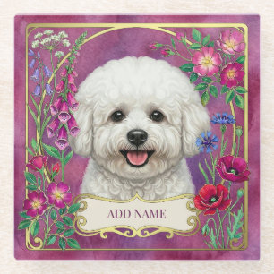 Personalised Bichon Frise Pink Glass Coaster