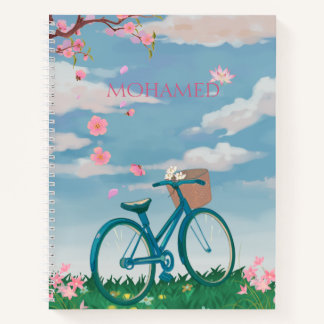 Personalised Bicycle & Cherry Blossom Notebook