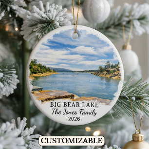Personalised Big Bear Lake Ornament, California Ceramic Tree Decoration