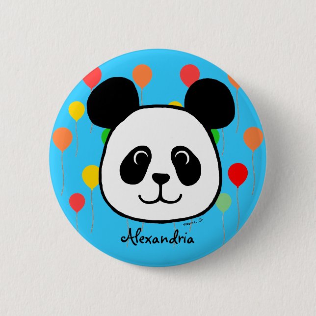 Personalised Big Face Panda Cartoon 6 Cm Round Badge (Front)