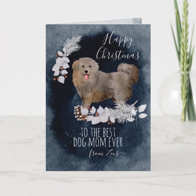 Personalised Big Fluffy Dog Bakharwal Christmas Holiday Card (Front)