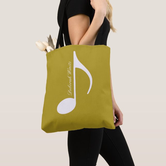Personalised Big Musical Note on Dusty Mustard Tote Bag (Close Up)