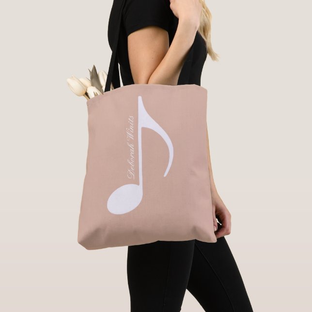 Personalised Big Musical Note on Dusty Rose Tote Bag (Close Up)