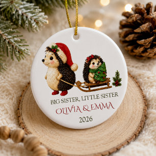 Personalised Big Sister Little Sister Hedgehog  Ceramic Tree Decoration