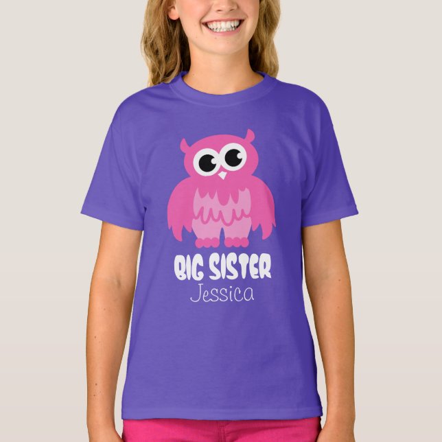 Personalised Big sister t shirt | Cute owl cartoon (Front)