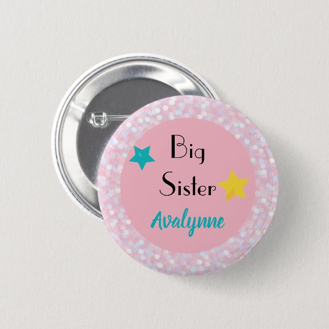 Personalised Big Sister with Stars Round Button (Front & Back)