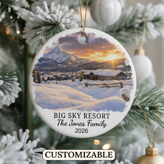 Personalised Big Sky Resort, Custom Montana Ceramic Tree Decoration