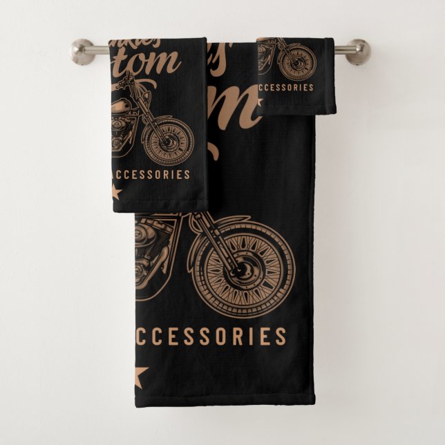 Personalised Biker Custom Bobber Motorcycle Garage Bath Towel Set (Insitu)