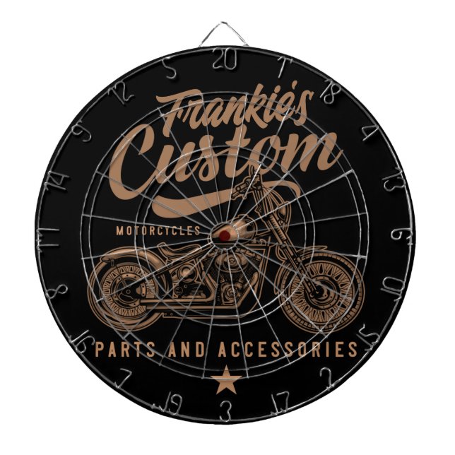Personalised Biker Custom Bobber Motorcycle Garage Dartboard (Front)