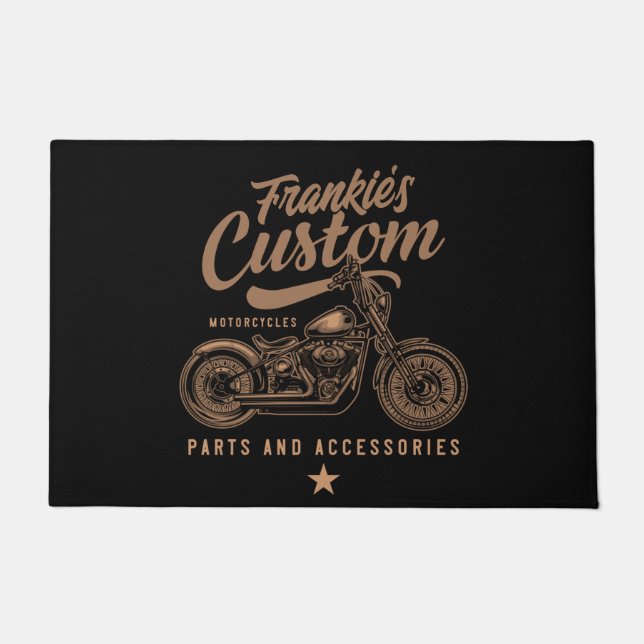 Personalised Biker Custom Bobber Motorcycle Garage Doormat (Front)
