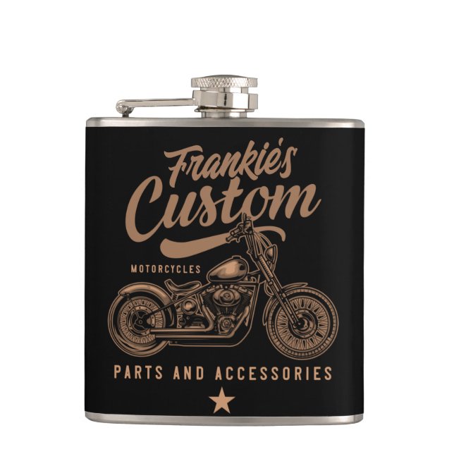 Personalised Biker Custom Bobber Motorcycle Garage Hip Flask (Front)