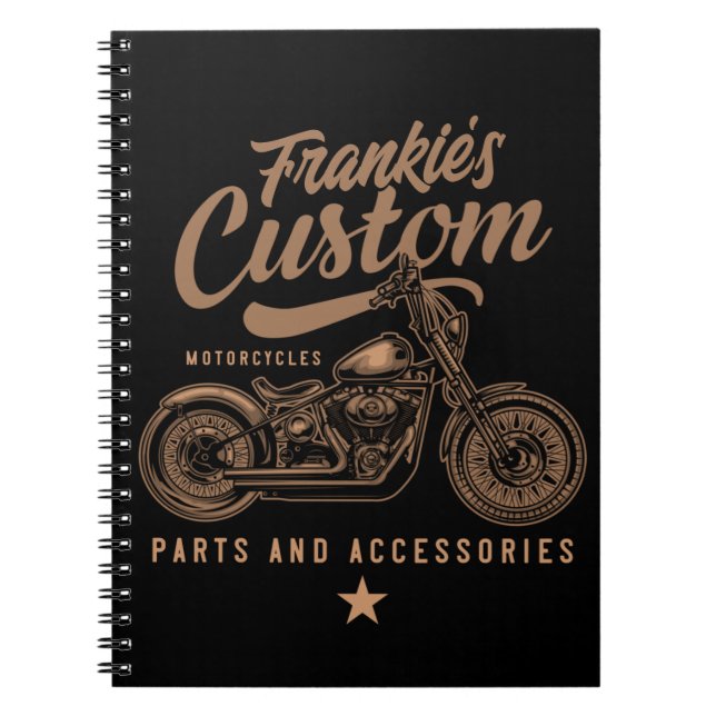 Personalised Biker Custom Bobber Motorcycle Garage Notebook (Front)