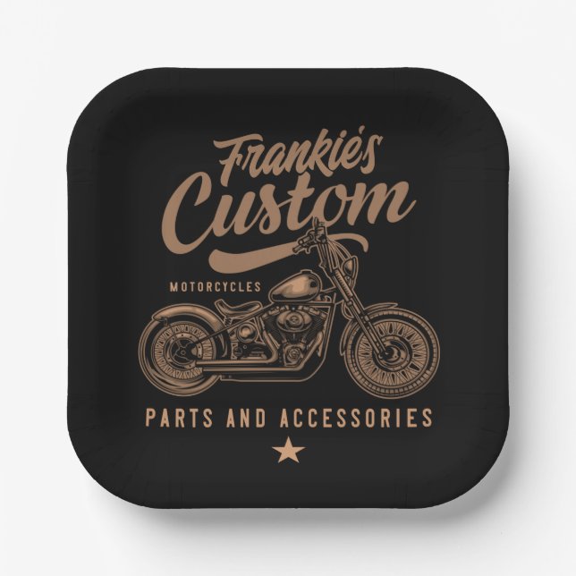 Personalised Biker Custom Bobber Motorcycle Garage Paper Plate (Front)