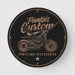 Personalised Biker Custom Bobber Motorcycle Garage Round Clock