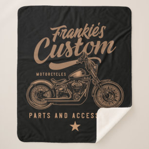 Personalised Biker Custom Bobber Motorcycle Garage Sherpa Blanket