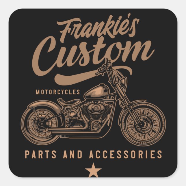 Personalised Biker Custom Bobber Motorcycle Garage Square Sticker (Front)