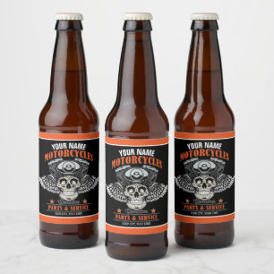 Personalised Biker Flying Skull Motorcycle Shop Beer Bottle Label