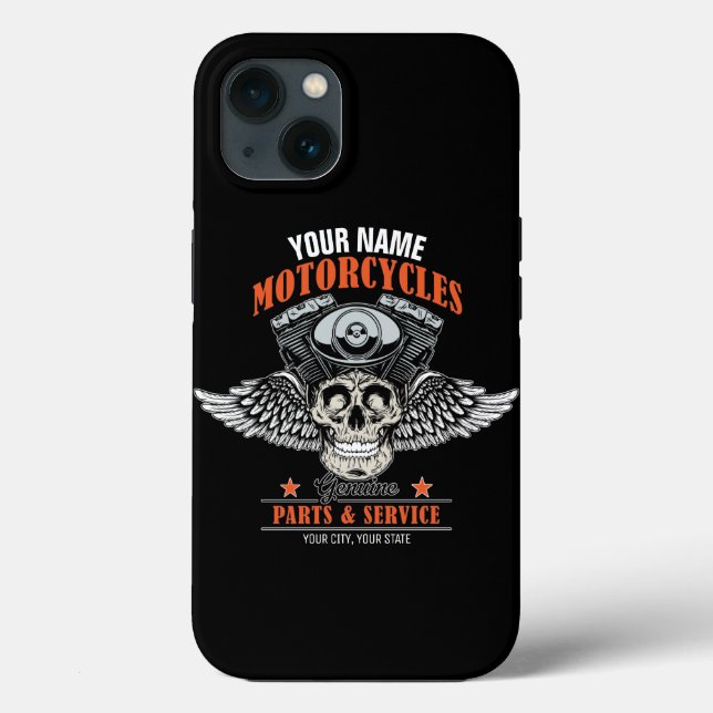 Personalised Biker Flying Skull Motorcycle Shop Case-Mate iPhone Case (Back)