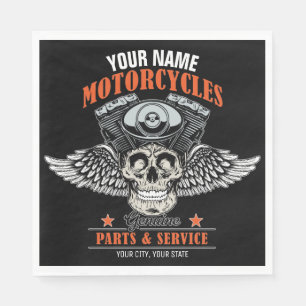 Personalised Biker Flying Skull Motorcycle Shop Napkin