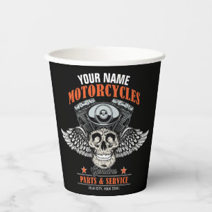 Personalised Biker Flying Skull Motorcycle Shop Paper Cups