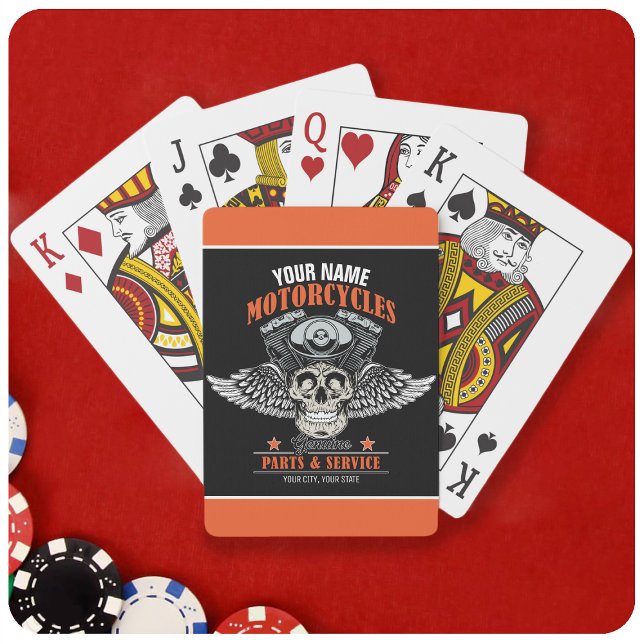 Personalised Biker Flying Skull Motorcycle Shop Playing Cards (Creator Uploaded)