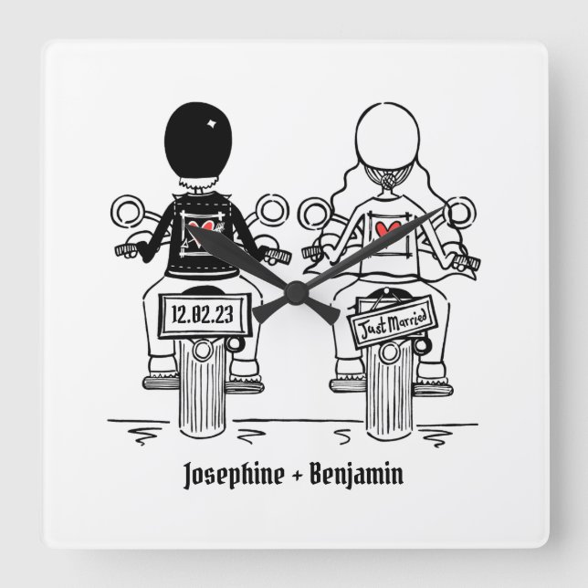 Personalised Biker Motorcycle Wedding Gift Square  Square Wall Clock (Front)