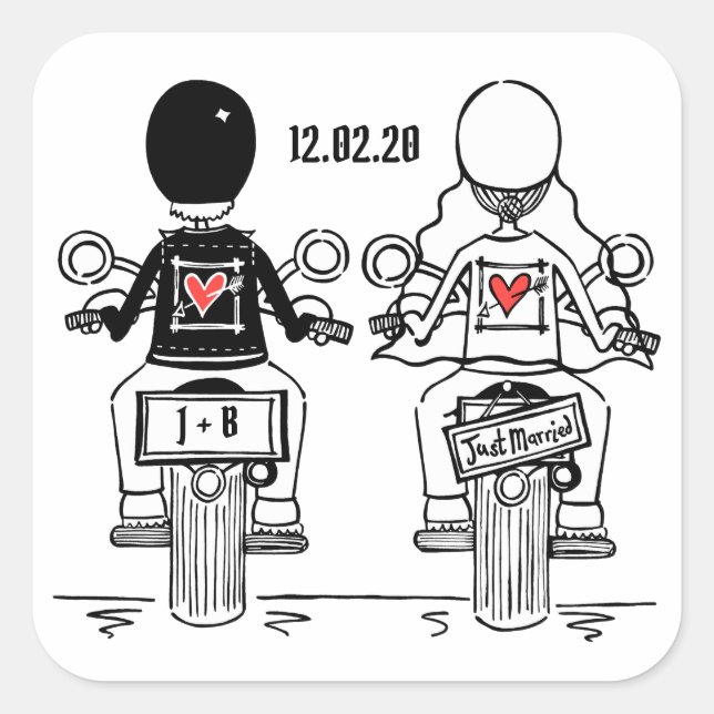 Personalised Biker Motorcycle Wedding Stickers (Front)