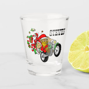 Personalised Biker Santa Shot Glass