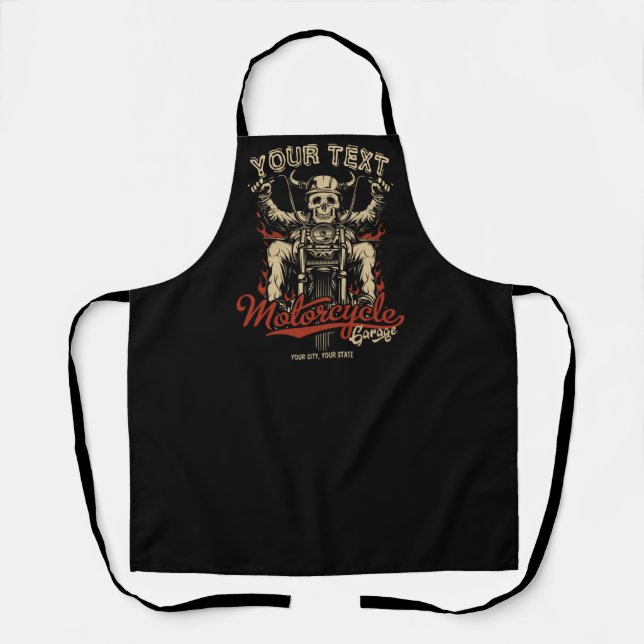 Personalised Biker Skeleton Motorcycle Shop Garage Apron (Front)