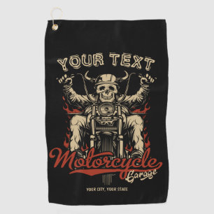 Personalised Biker Skeleton Motorcycle Shop Garage Golf Towel