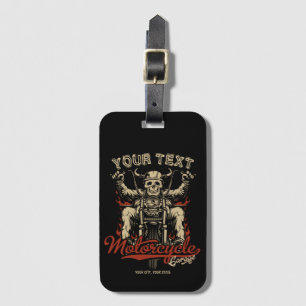 Personalised Biker Skeleton Motorcycle Shop Garage Luggage Tag