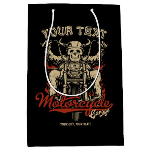 Personalised Biker Skeleton Motorcycle Shop Garage Medium Gift Bag